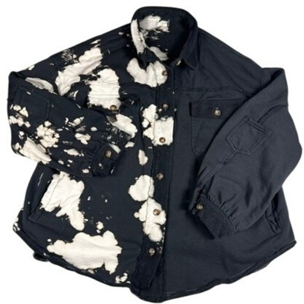 Little Buttercup Shirt Jacket Mens L Bleach Dye Split Utility Fleece Shacket